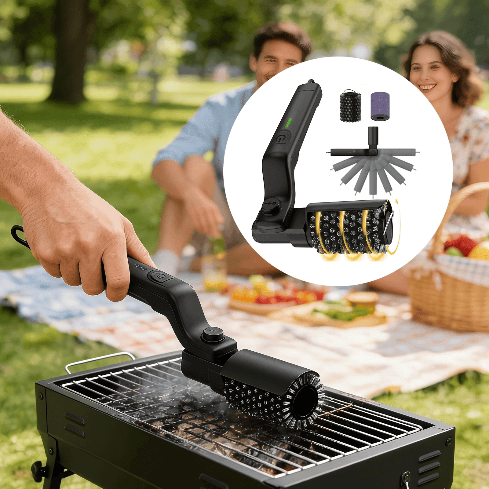 Professional Electric Rotary Grill Brush-3-Speed High-Torque Power Scrubber,304 Stainless Steel Bristle-Free Head,90 Mins Ultra-Long Runtime For Deep Cleaning,Heavy Duty Outdoor BBQ Cleaner