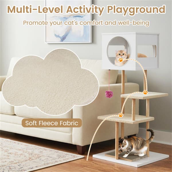 Multi-Level Cat Tree With 2 Scratching Pads, Dual-Door Cat Condo & Anti-Tipping Kit For Indoor Cats