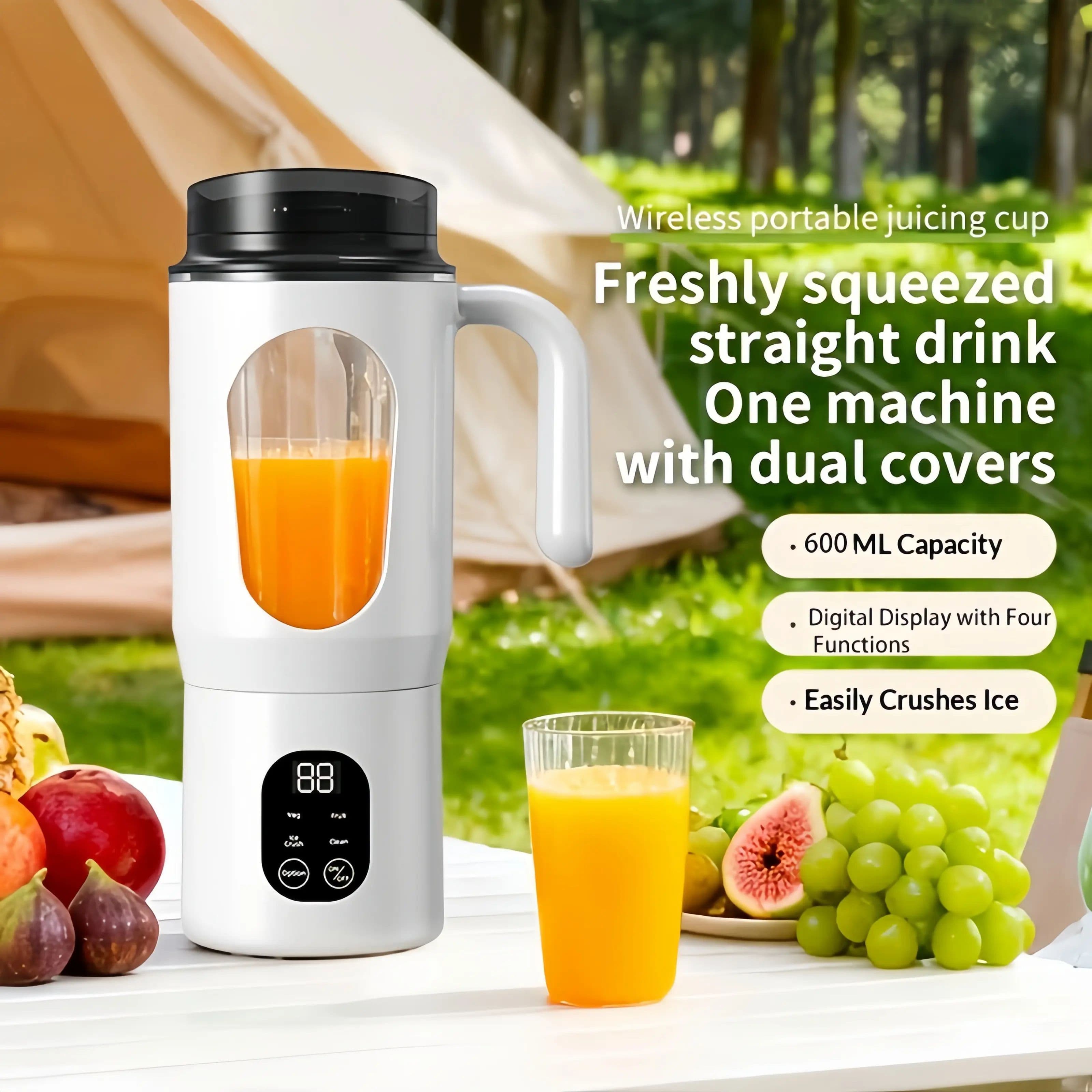 Cordless Portable Blender For Shakes & Smoothies, Personal Juicer Cup, BPA-Free Bottle With LED Display, Self-Cleaning Ice Crusher