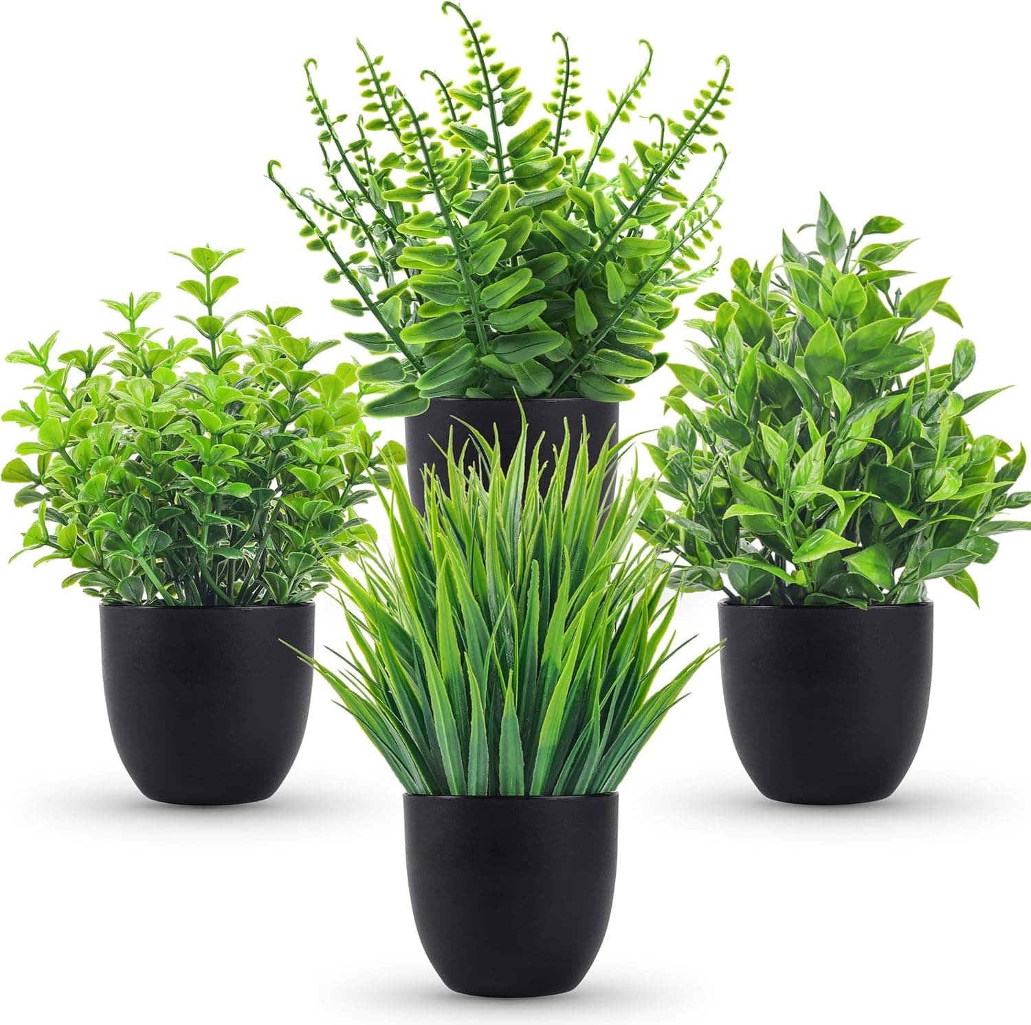 4 Pack Small Fake Plants In Black Pots, Artificial Mini Plants For Bathroom, Office, Bedroom, Desk, Shelf & Home Decor