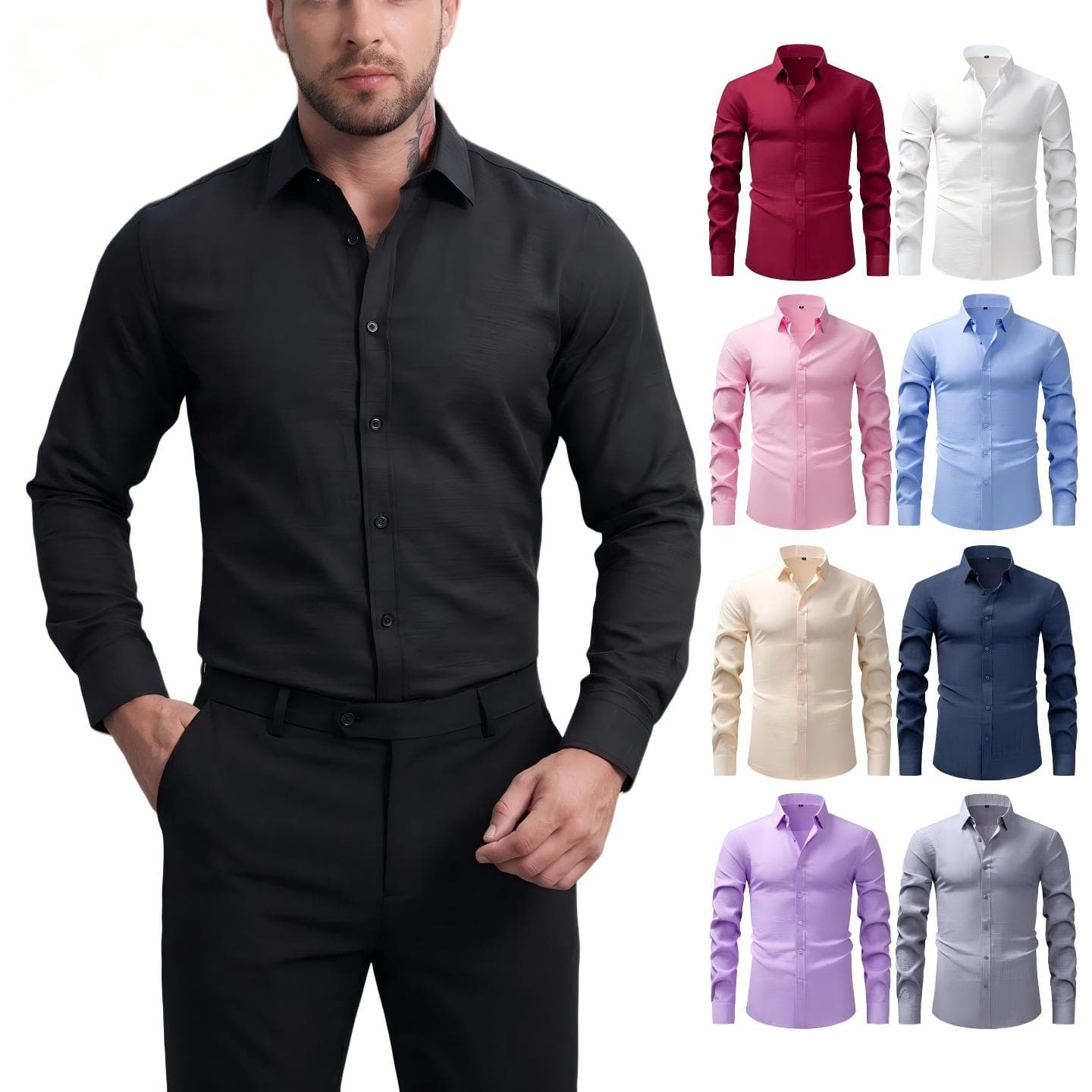 Jiana Cross-Border Specializes In Supplying Imitation Linen Men's Shirts With A High-End Feel, Casual And Fashionable, Amazon Non-Iron Shirts, Men's Long-Sleeved Shirts