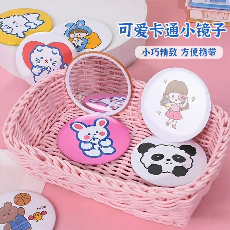 Kawaii Cartoon Round Foldable Compact Mirror, Cute Animal Christmas Pattern Double Sided Pocket Makeup Mirror, Portable Mini Cosmetic Mirror Custom Wholesale