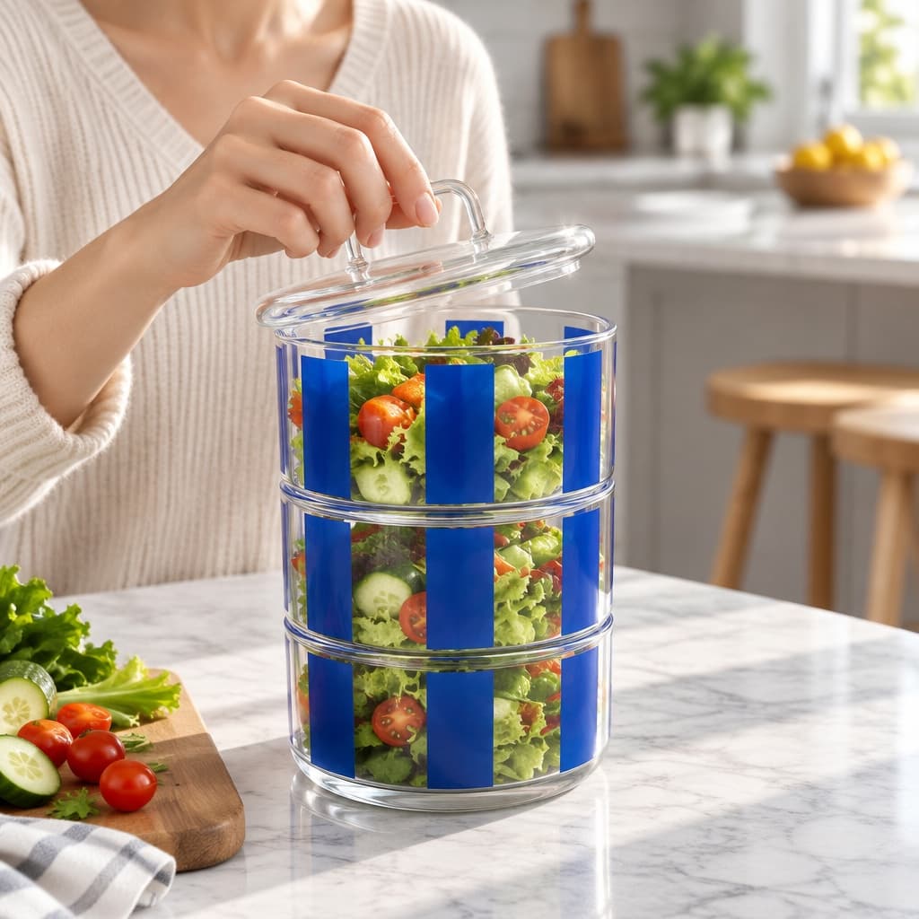 Stackable Glass Bowls Set Of 3 With Glass Lid, Tiered Snack Server For Fruit Salad