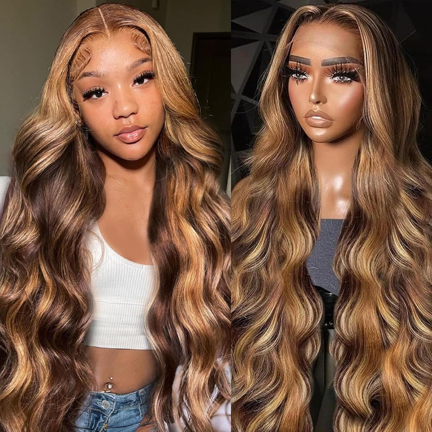 13x6 Lace Front Human Hair Wig P4 27 Body Wave, Density