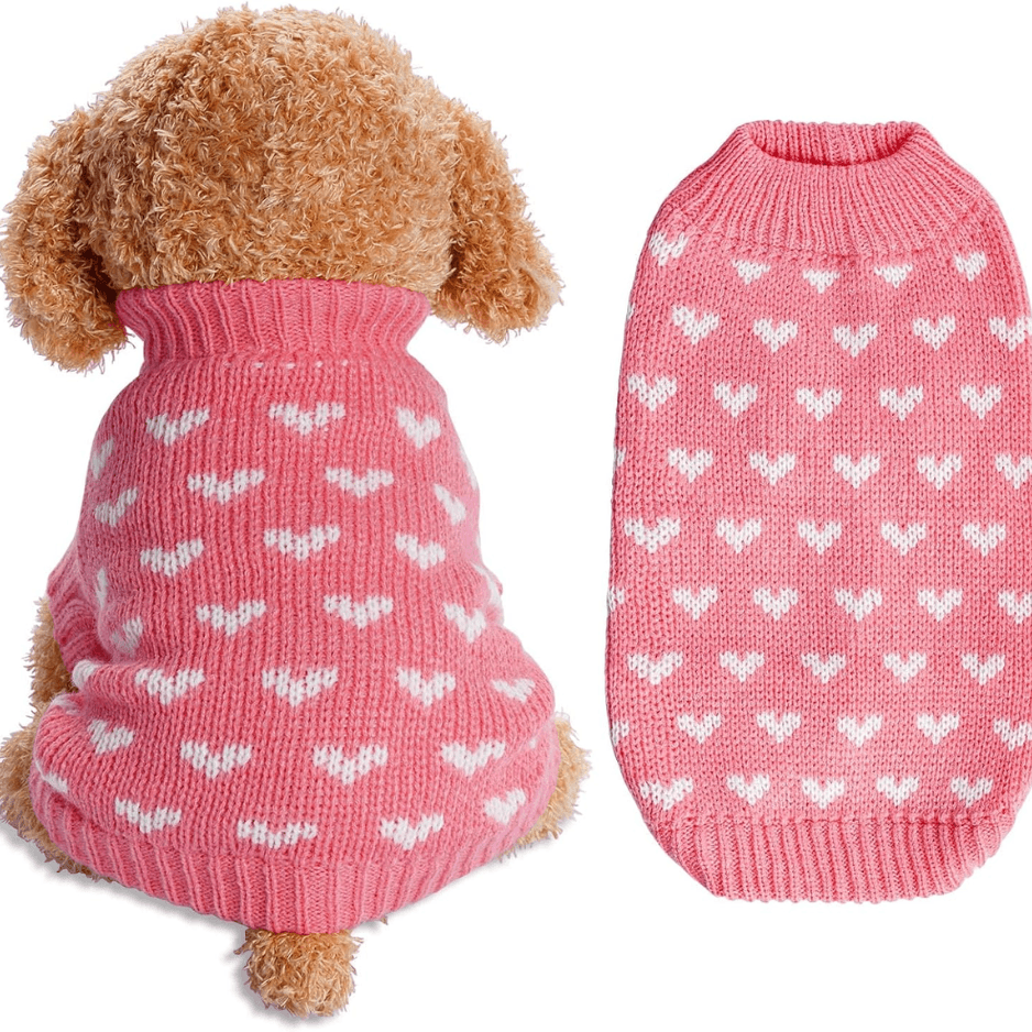 Dog Knitted Sweater Heart Puppy Sweater Warm Soft Pet Holiday Clothes For Small Cats And Dogs
