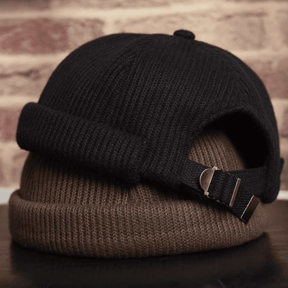 Japanese-style Vintage Boater Hat In Solid Color, For Hip-hop Wear In Autumn And Winter, Without A Brim, Suitable For A Gentleman's Look