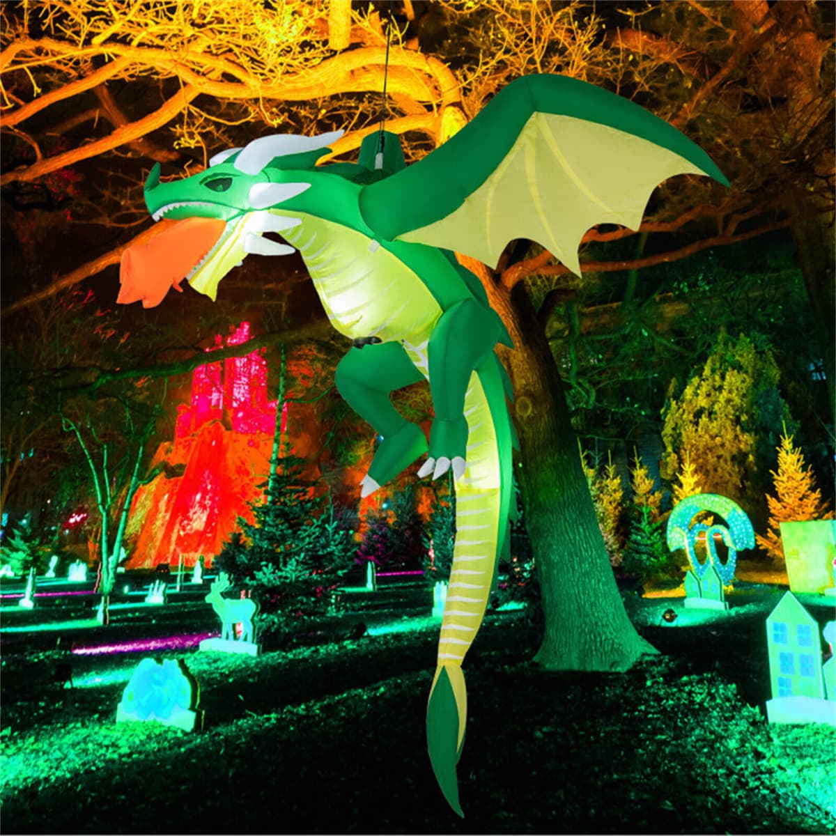 5FT LED Halloween Inflatable Hanging Dragon, Fire Breathing Blow Up Dragon Decoration With Wings---Unavailable Platform-Temu&TikTok&Amazon