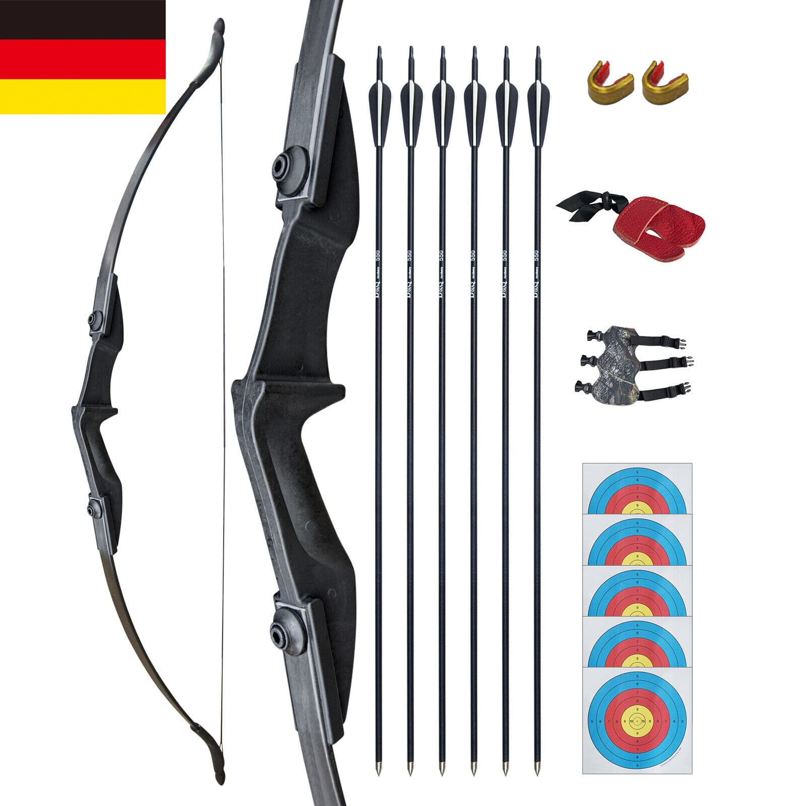 53 Takedown Recurve Bow, Fiberglass Arrows, 40 Lbs, Archery, Hunting