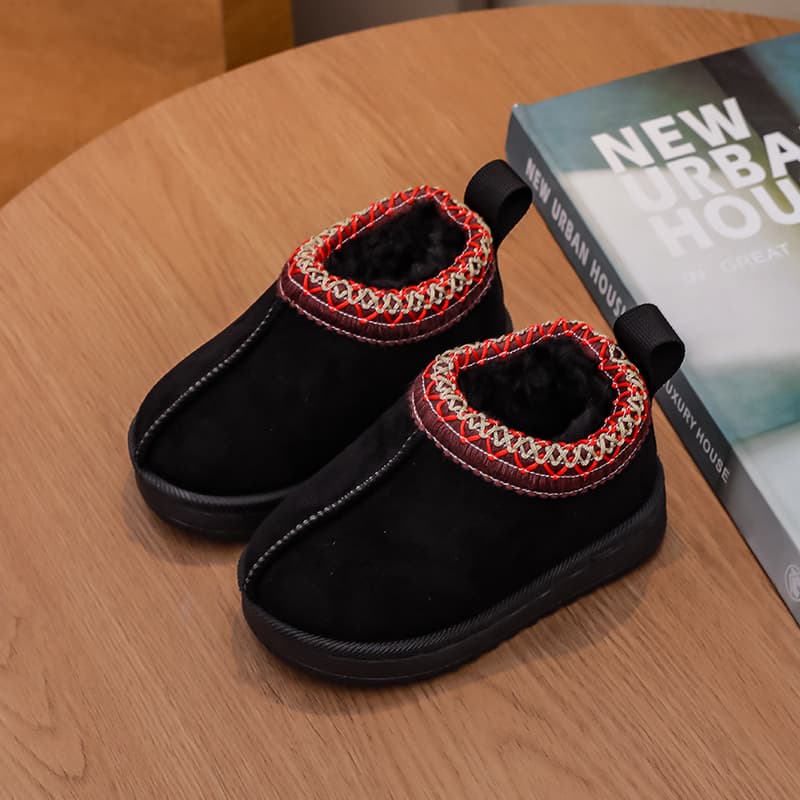 2026 New Children's Shoes, Winter Snow Boots For Girls, Thick Soled Warm Shoes, Retro Wave Striped Woolen Leather Shoes
