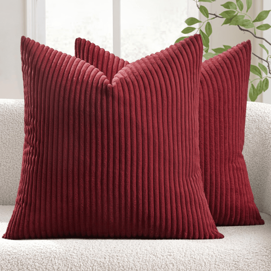 Christmas Corduroy Throw Pillow Covers Set Of 2 18x18 Burgundy