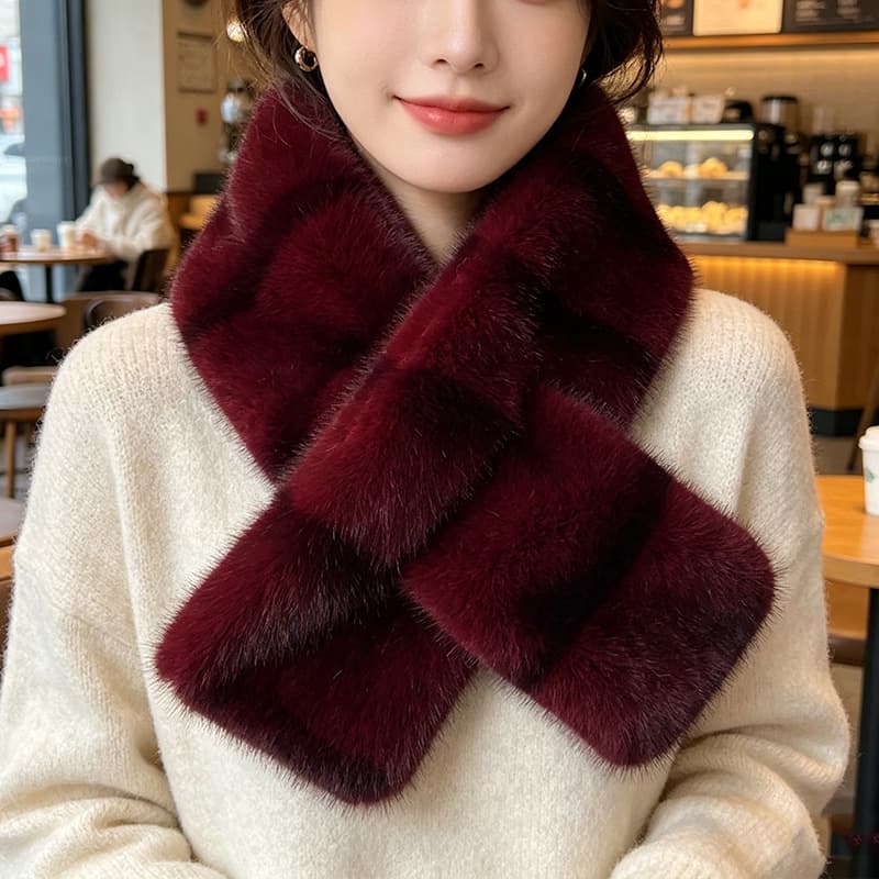 Striped Color Contrast Soft Plush Cross-hole Scarf With Retro And Sophisticated Style, Suitable For Autumn And Winter Commuting And Traveling Outfits.
