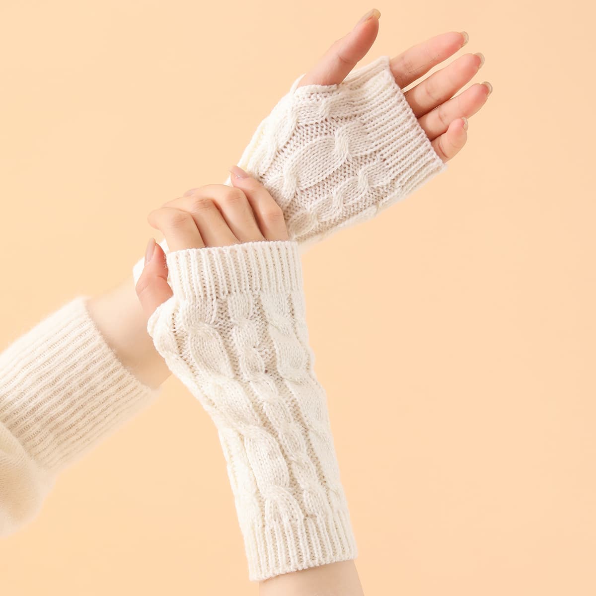 Hot Sale Women's Long Fingerless Knitted Gloves Fashion Soft Arm Warmers Sleeve With Thumb Hole For Daily Party Use
