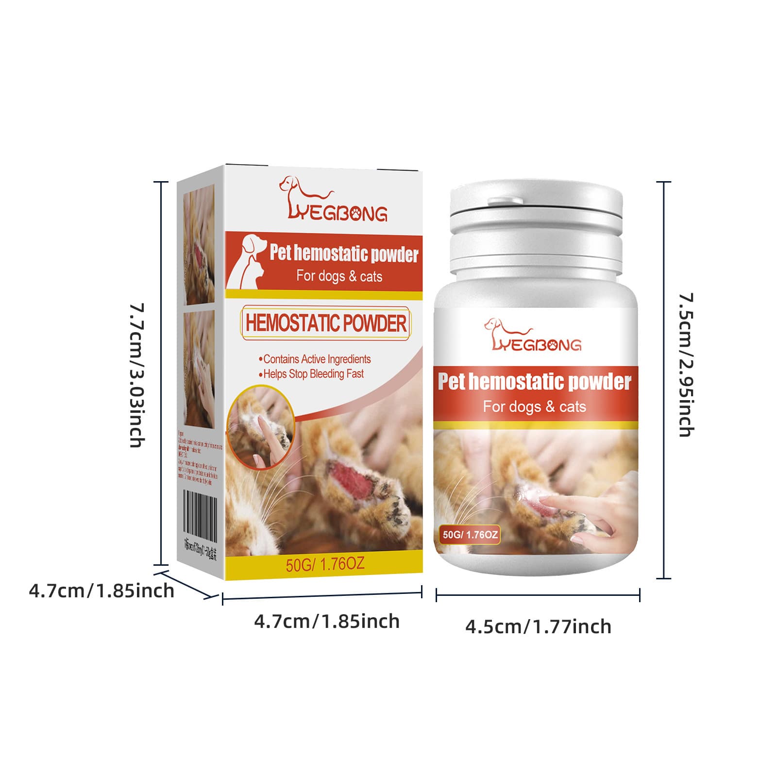 Pet Hemostatic Powder, Fast Bleeding Stop Wound Care Powder For Dogs Cats, Gentle Pet Nail Cut Skin Injury Healing Powder 50g