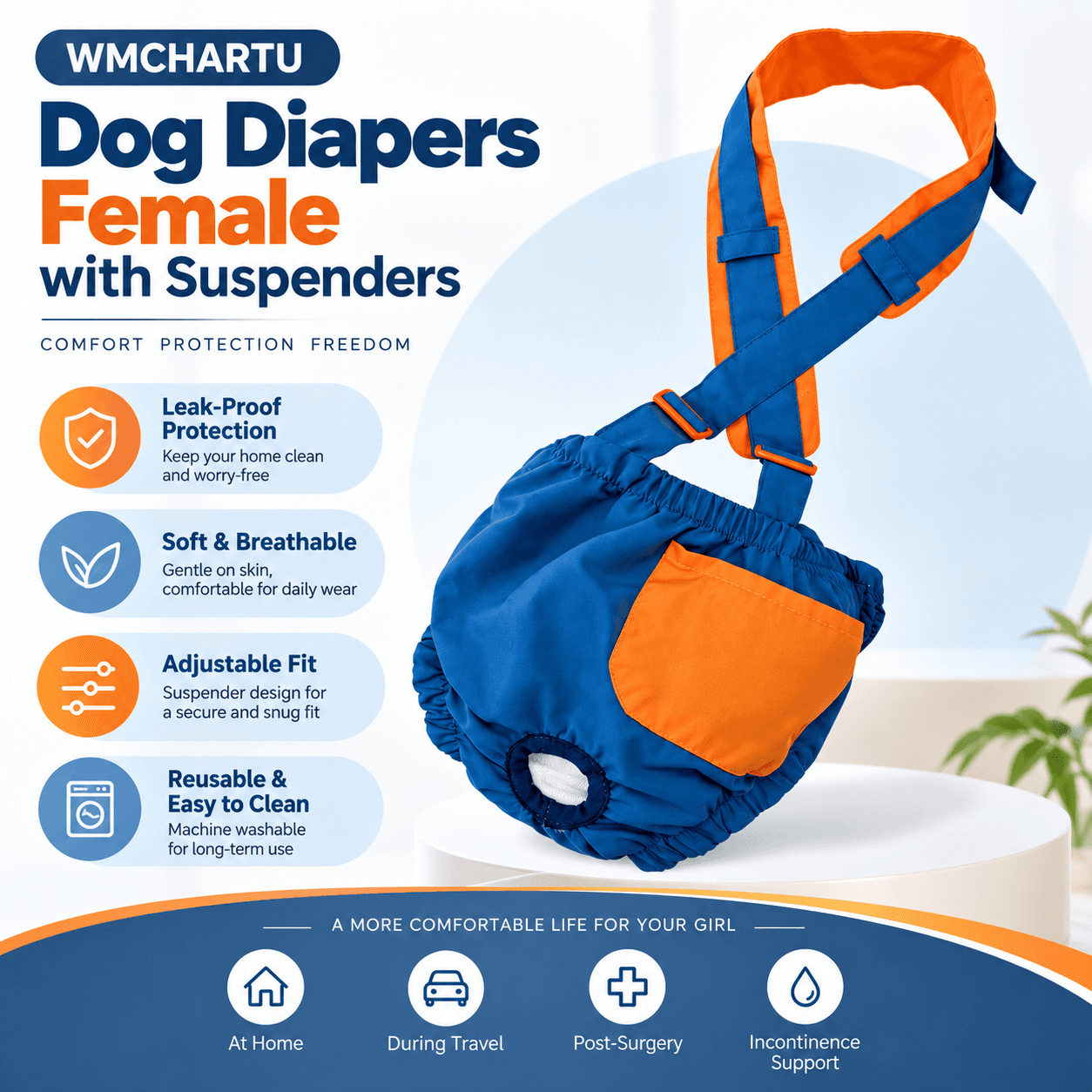 Famale Dog Underpants Heat Cycle Protection Anti-Harassment Adjustable Comfortable Breathable Washable Underwear Pet Supplies