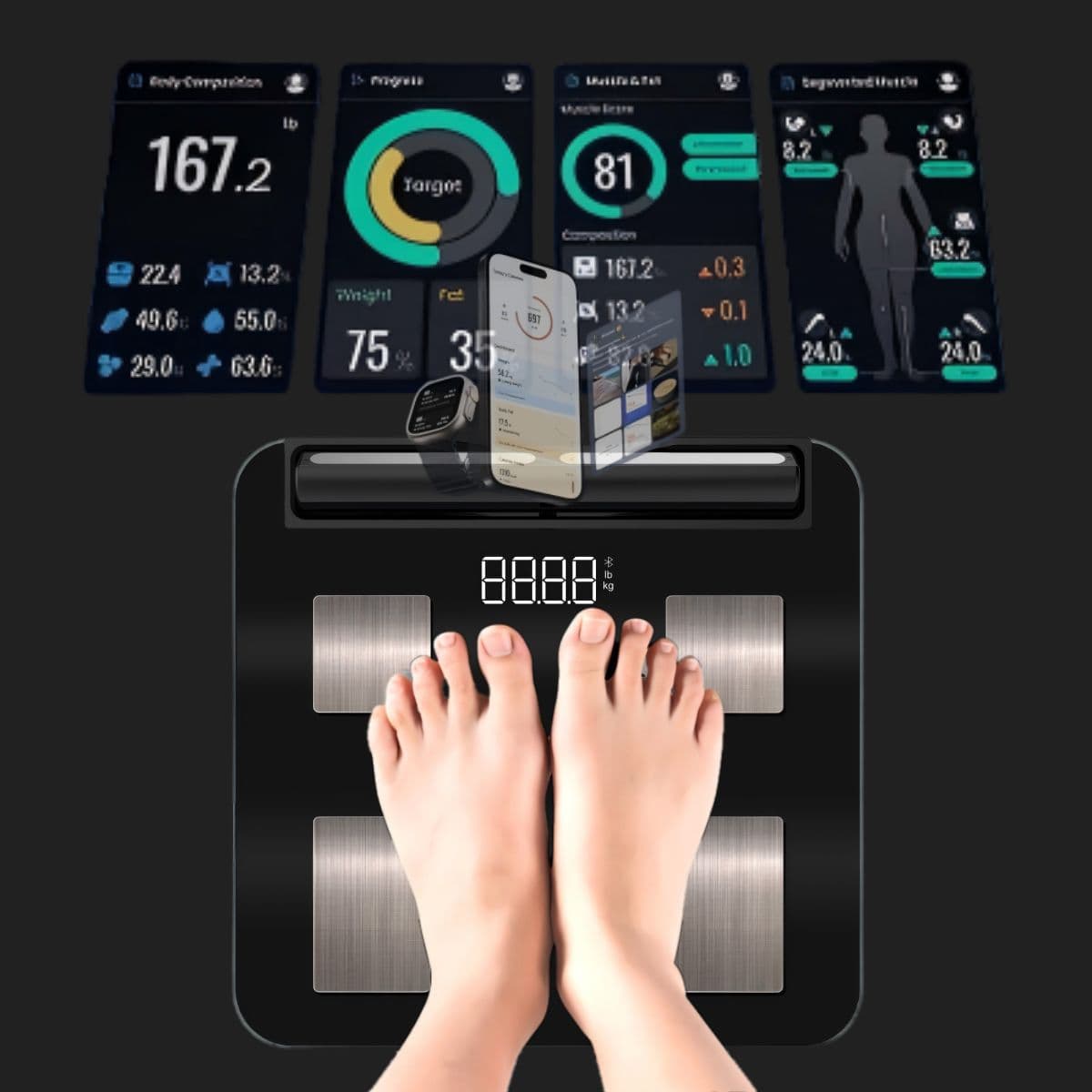 Smart Scale For Body Weight, Body Pod Scale, 8-Electrode Body Composition Scale With BMI, Body Fat, Muscle Mass, Digital Bathroom Scale With Larger Platform, Bluetooth