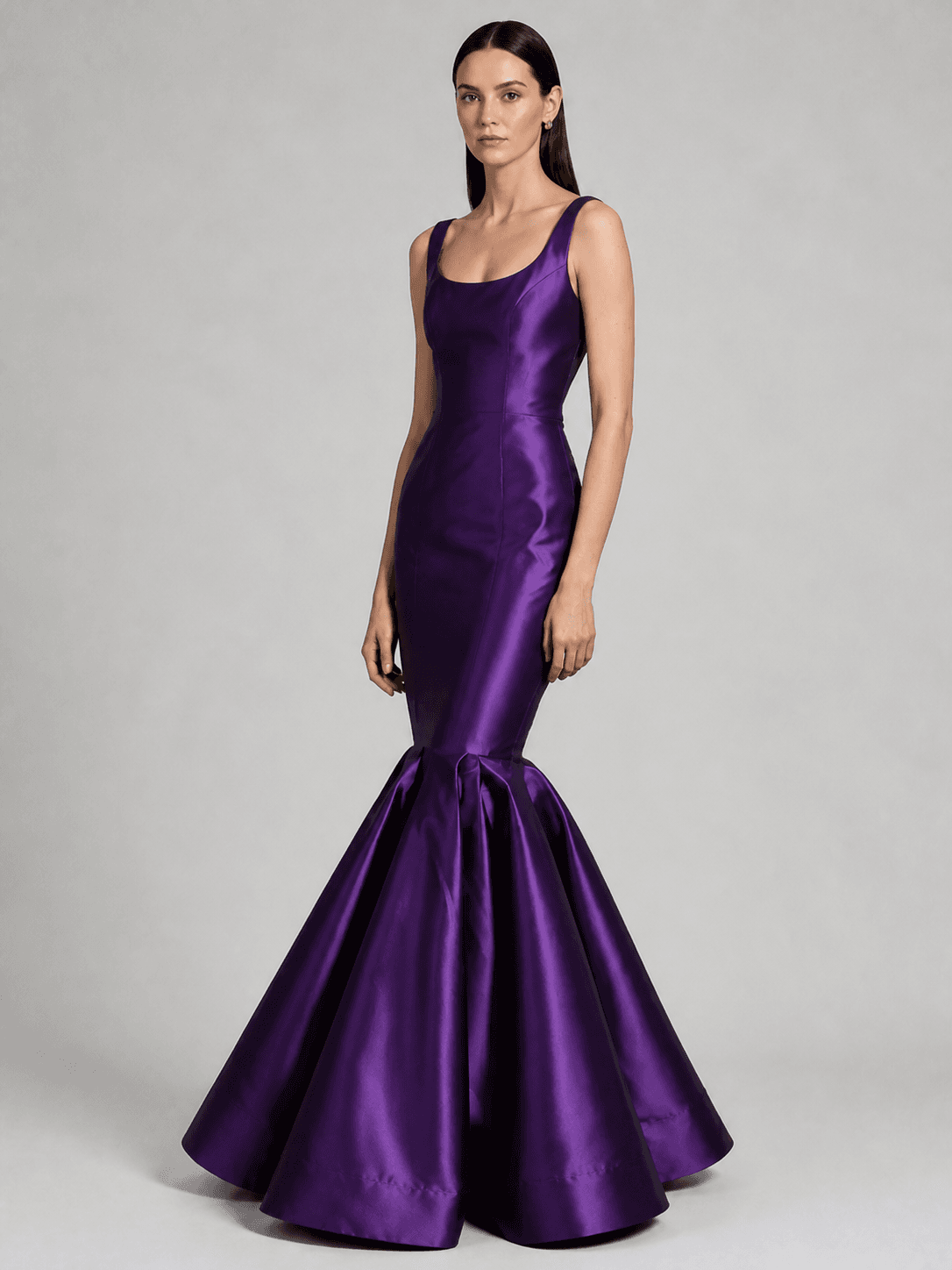 Deep Purple Satin Scoop-Neck Sleeveless Mermaid Evening Gown