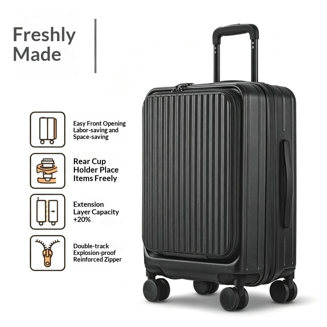Black--New Side-Opening Expandable 20-Inch Carry-On Rolling Suitcase 26-Lock Travel Luggage 24-Large Capacity Leather Bag For Men And Women