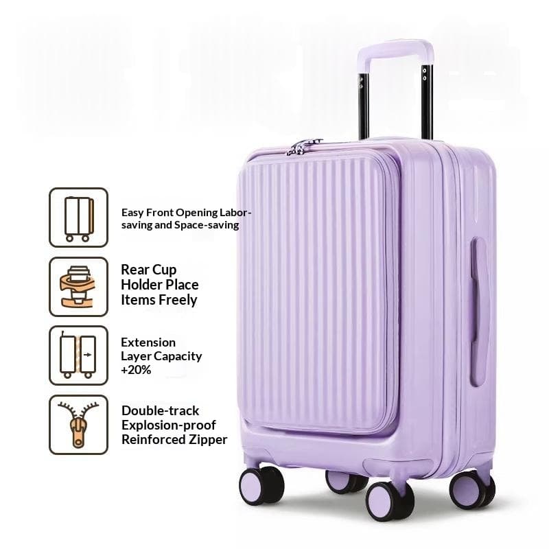 Wisteria Color--New Side-Opening Expandable 20-Inch Carry-On Rolling Suitcase 26-Lock Travel Luggage 24-Large Capacity Leather Bag For Men And Women