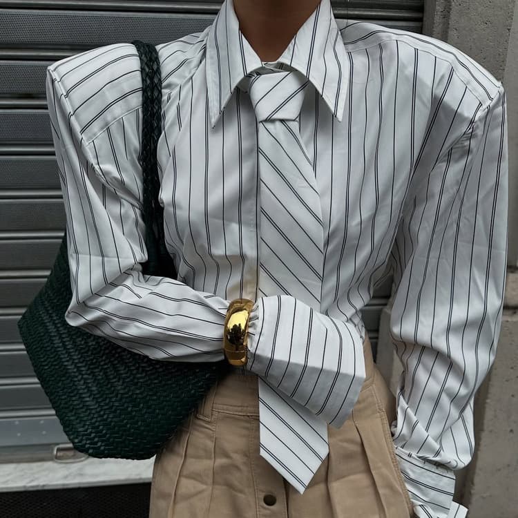 Commuting Striped Collared Long-sleeved Cardigan With Tie Shirt
