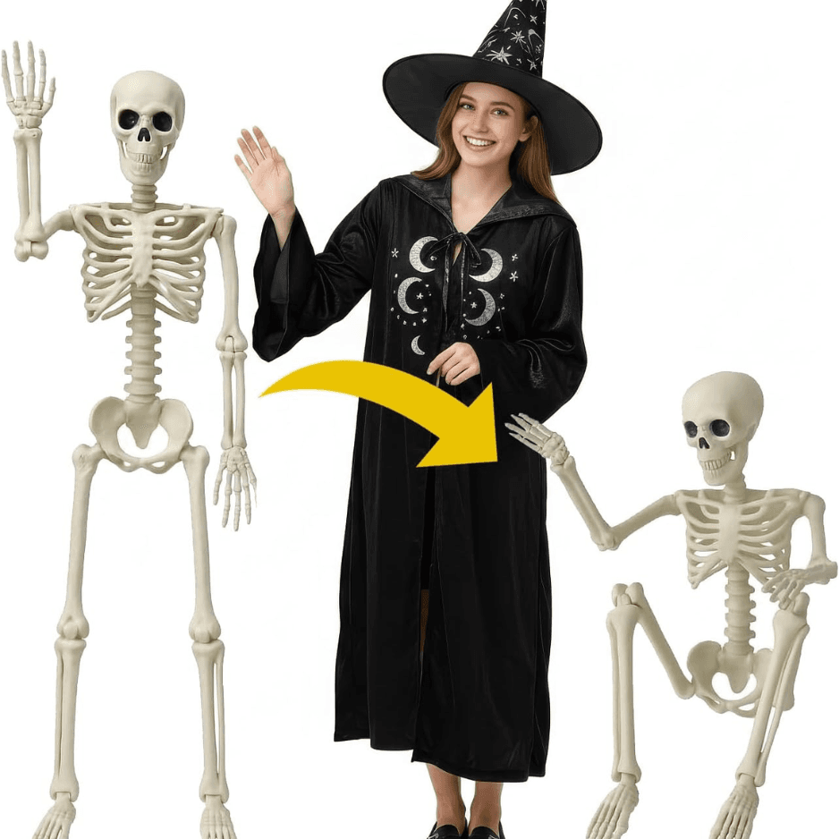 36 Inch Halloween Human Skeleton, Full Body Posable Plastic Decoration With Movable Joints