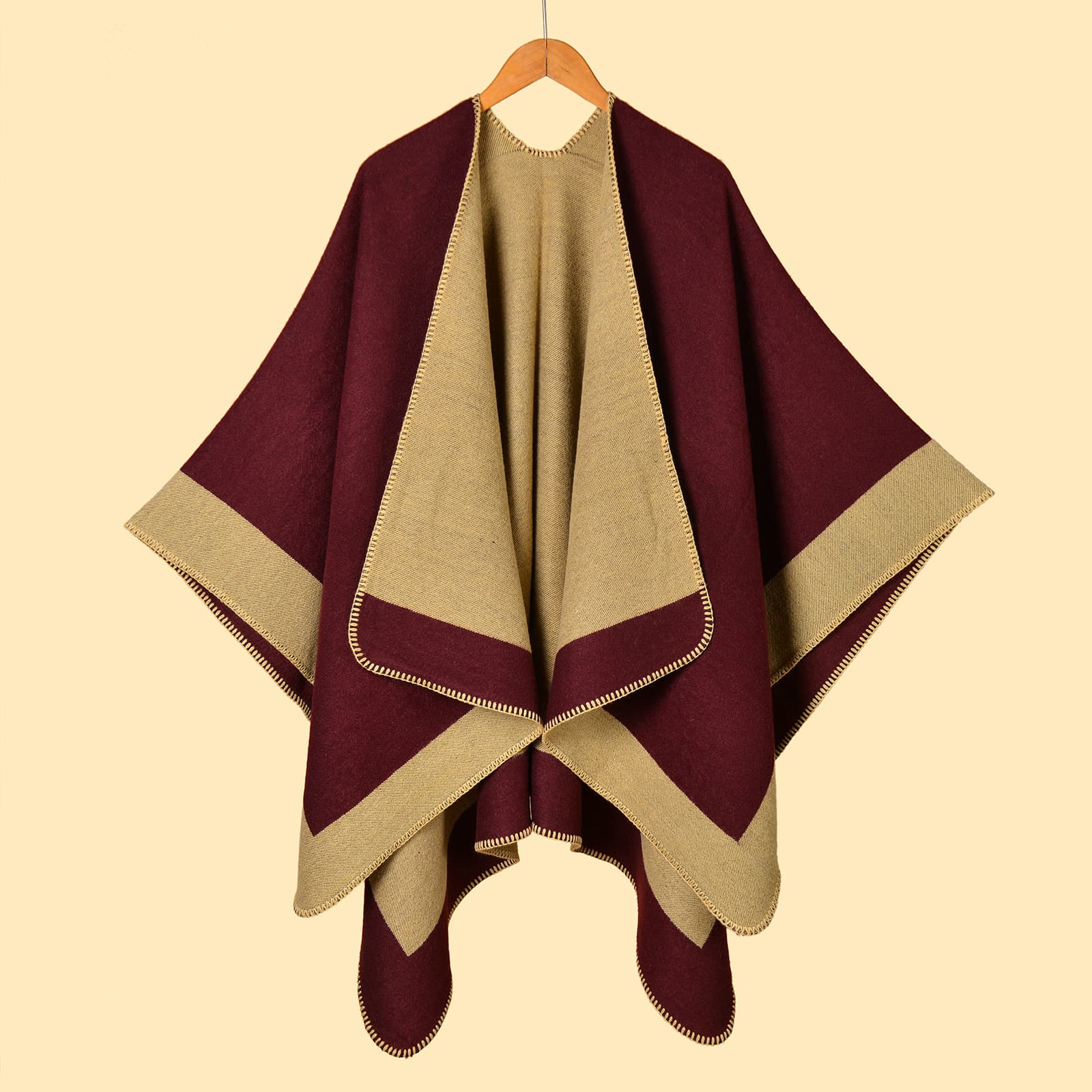Women's Autumn Winter Warm Scarf Shawl, Minimalist Reversible Jacquard Thick Warm Outerwear Poncho