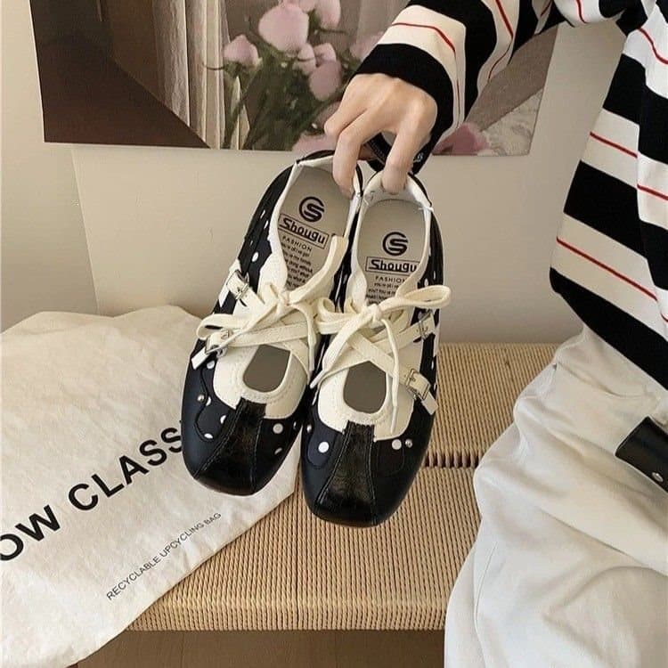 Women's Bestselling Hidden Heel Black Polka Dot Ballet Mary Jane Shoes, 2026 New Spring Summer Soft Sole Shallow Mouth Flats