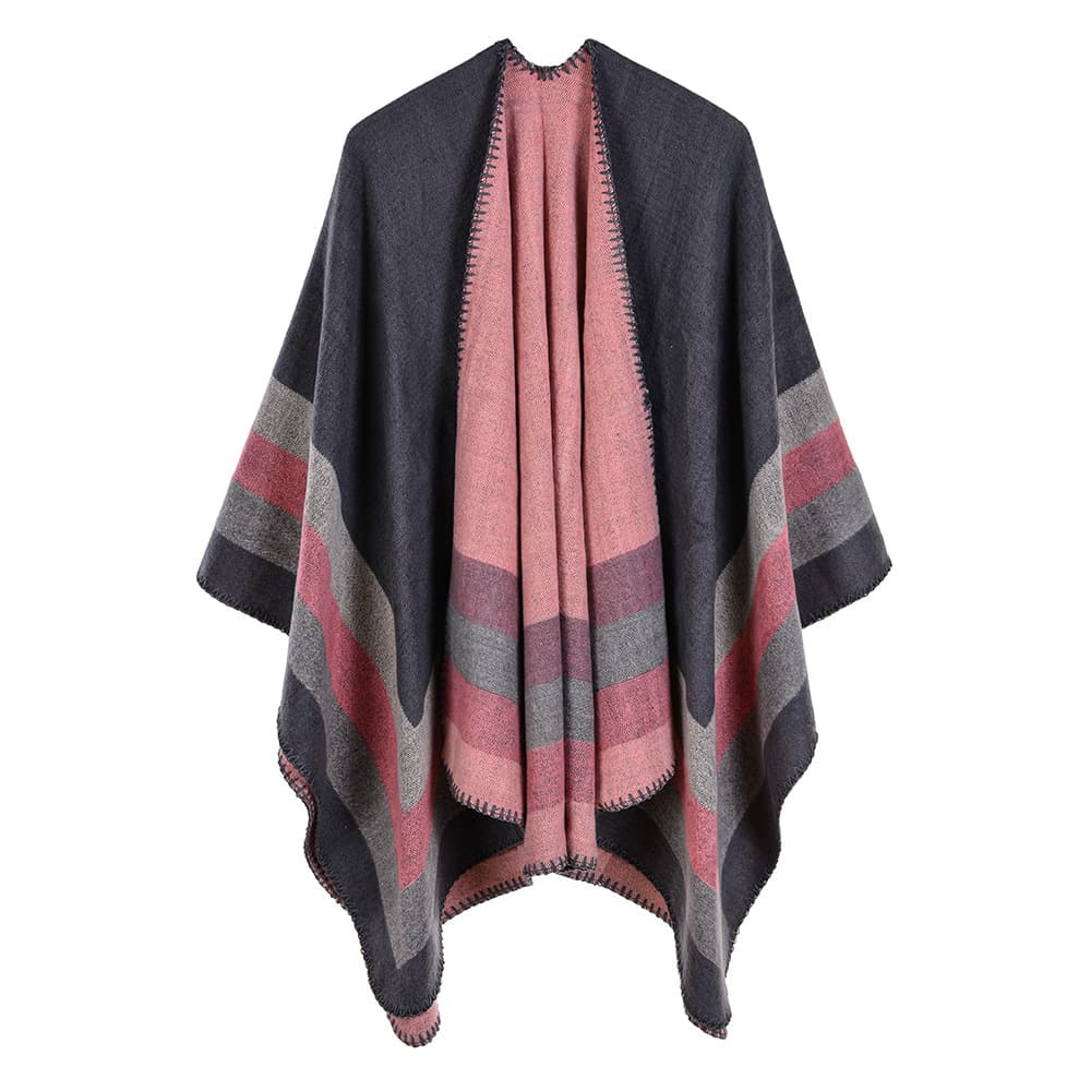Women's Four-Bar Large Frame Split Faux Cashmere Jacquard Shawl Poncho