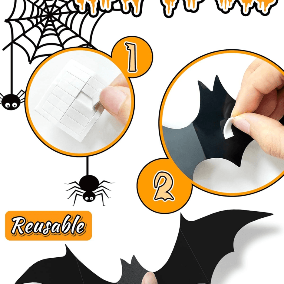 120 Pcs 3D Halloween Bat Decorations, 5 Sizes, Removable Wall Decor For Indoor Party Display