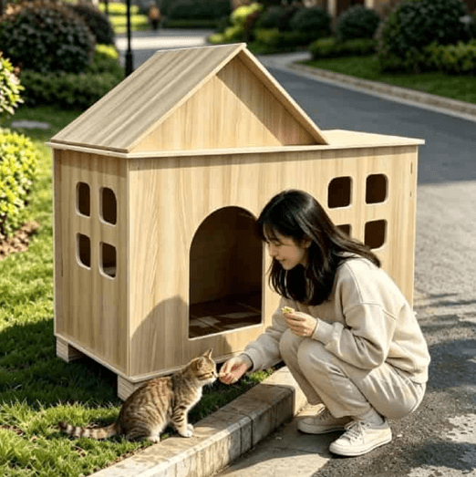 Wooden Cat House For Indoor Cats, Detachable Assemble Pet Cottage, Sturdy Small Pet Hideout Shelter