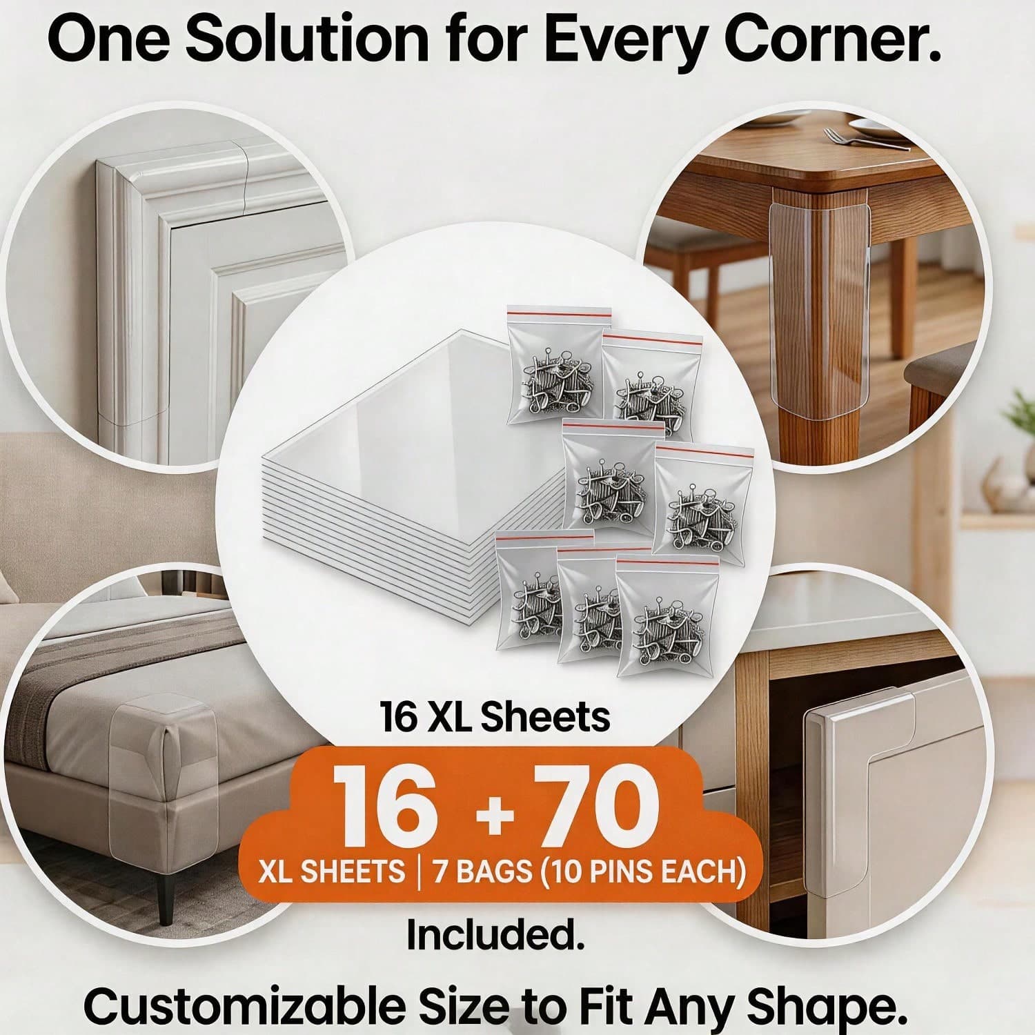 Cat Scratch Furniture Protector Set 16 Clear Sheets, Incldes 8 Sheets Of 279 358mm And 8 Sheets Of 140 358mm, 70 Twist Pins, Invisible Anti Scratch Guards For Sofa, Door, Bed, Table, Cabinet