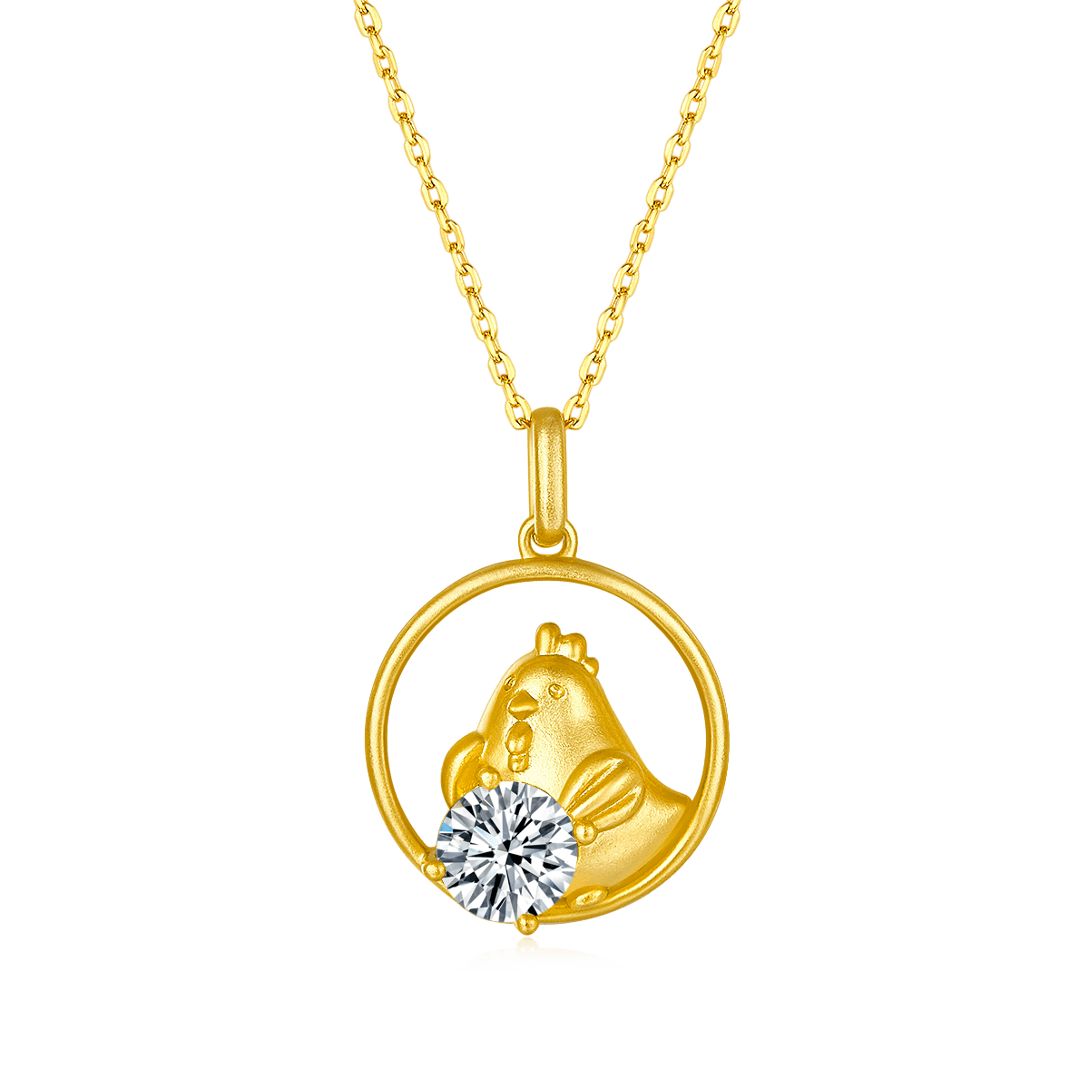 S925 Sterling Silver Gold Plated 1ct D Color VVS1 Moissanite Rooster Zodiac Necklace 4.2g Benmingnian Gift GRA Certified Gift Box