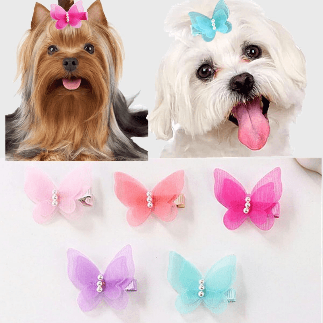 10pcs Pet Hair Accessories, Butterfly Pearl Hair Clips For Girls Cats And Dogs
