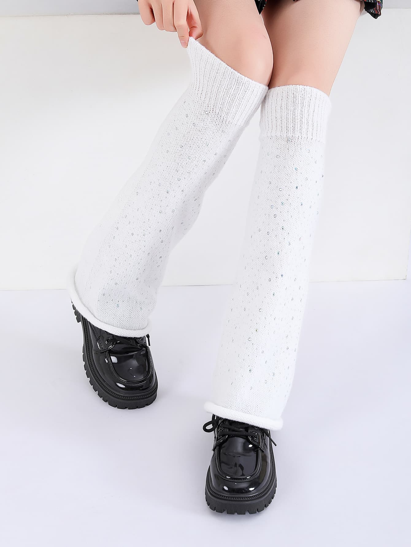 Women Girls Neon Color Flared Knit Rhinestone Sock Cuffs Leg Warmer Slouch Socks For Clubwear Party Daily