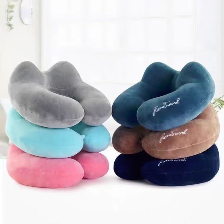 Embroidered Memory Foam U Shaped Neck Pillow  Raised Side Support Travel Pillow For Airplane Car Office Nap