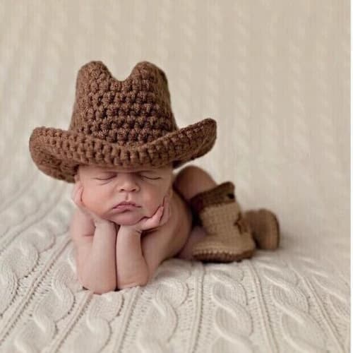 Newborn Knit Outfit, Handmade Crochet Baby Photo Prop Set, Denim Style Infant Photography Costume For Photoshoot