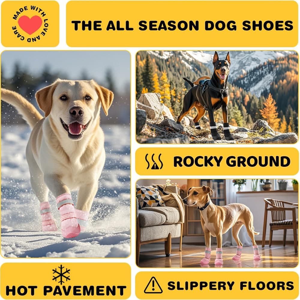 Dog Shoes For Dogs, Dog Booties For Dogs, Anti-Slip Dog Boots & Paw Protectors For Hot Pavement Winter Snow Hiking With Reflective Straps