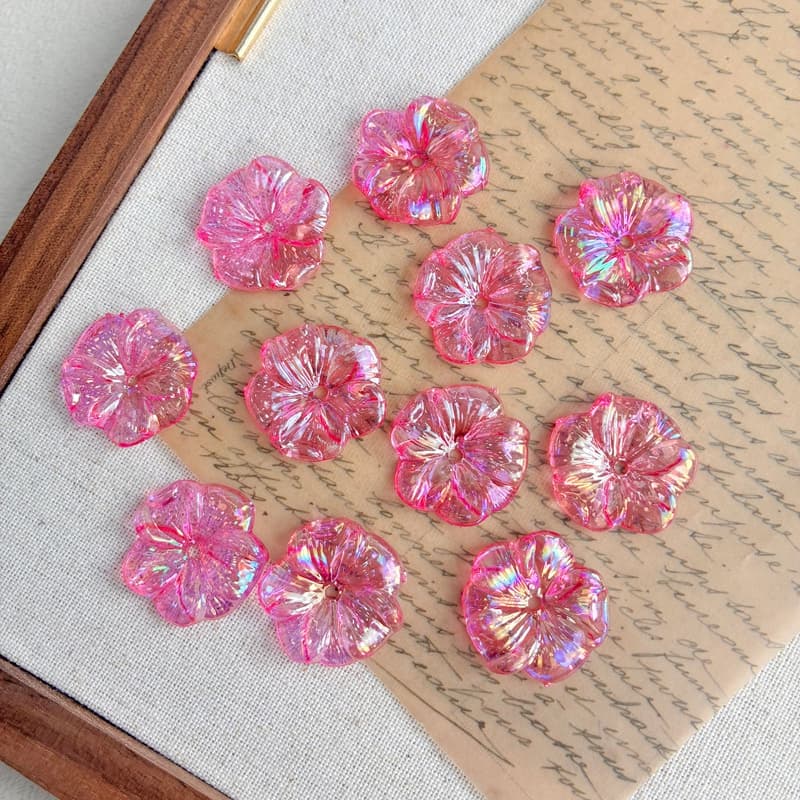 Iridescent AB Plated 5-Petal Acrylic Flower Bases, Chunky Translucent Blossom Charms For DIY Hanfu Hairpins & Jewelry Making.