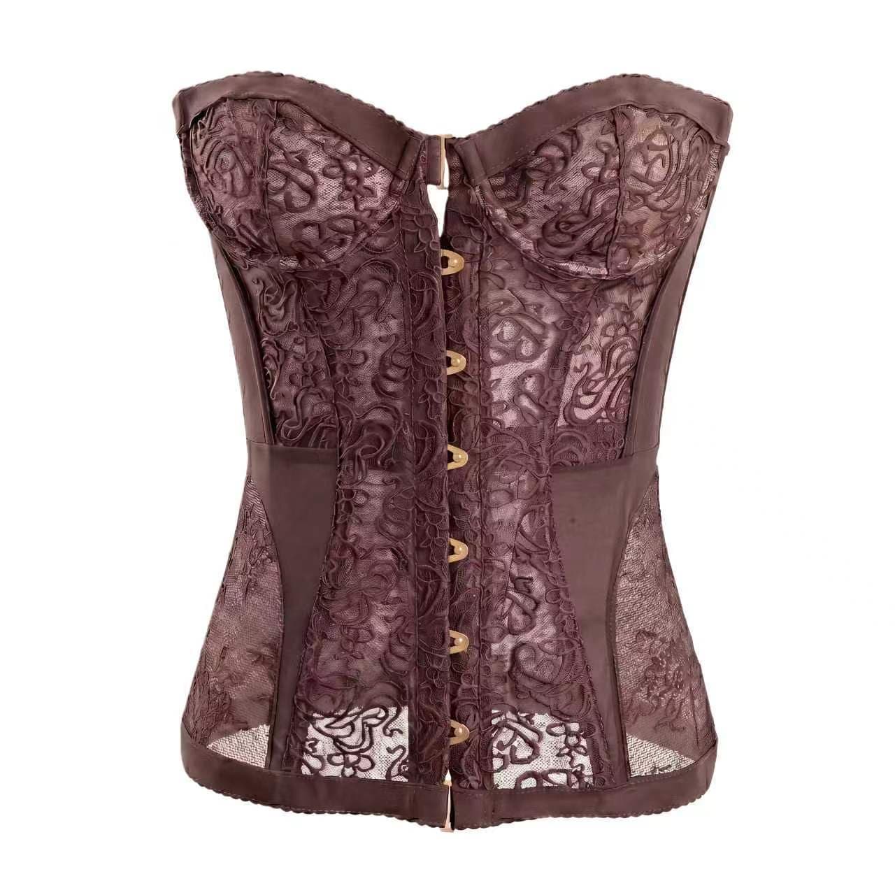 Sexy Lace Corset Top, Hot Girl Sweet-cool Style, Off-shoulder Strapless Vest For Women-coffee