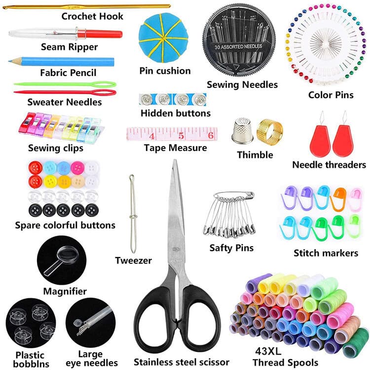 230Pcs Portable Sewing Kit Home Travel Case Needles Thread Scissors Set
