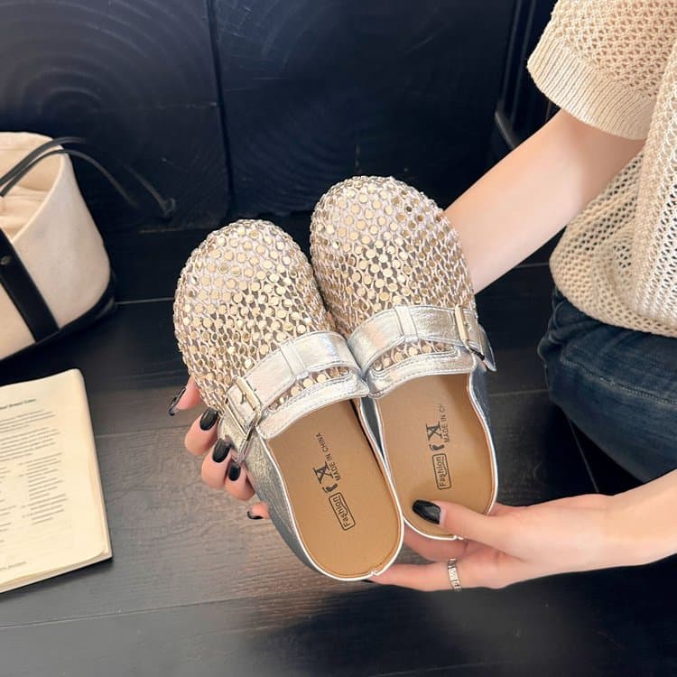 Women's Closed Toe Mules, 2026 New Summer Outer Wear Mesh Woven Hollow Hidden Heel Birkenstock Style Slide Sandals