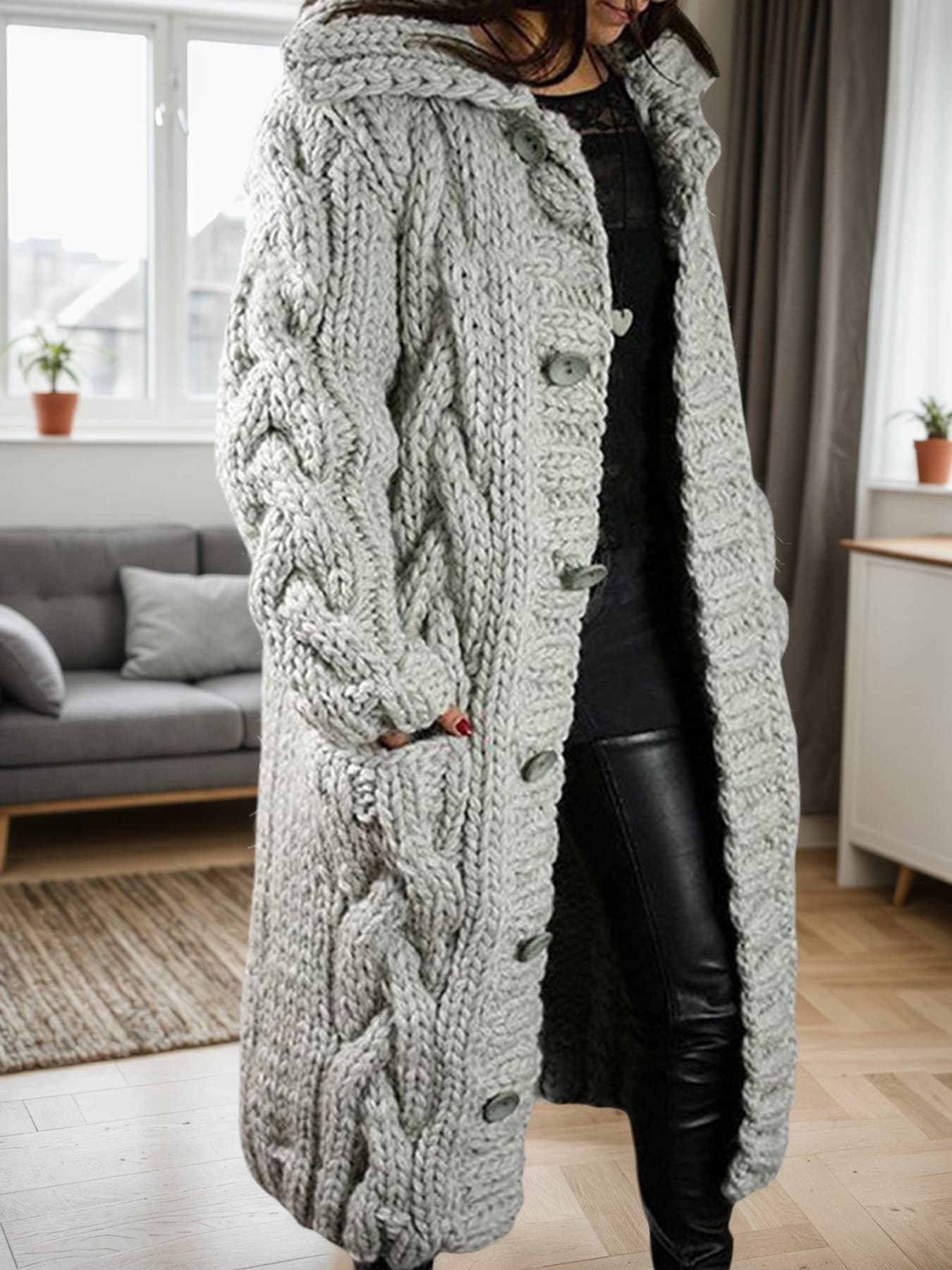 New Women's Retro Hemp Rope Knot Plus Size Cardigan Sweater, Comfortable Fit, Suitable For Autumn And Winter.