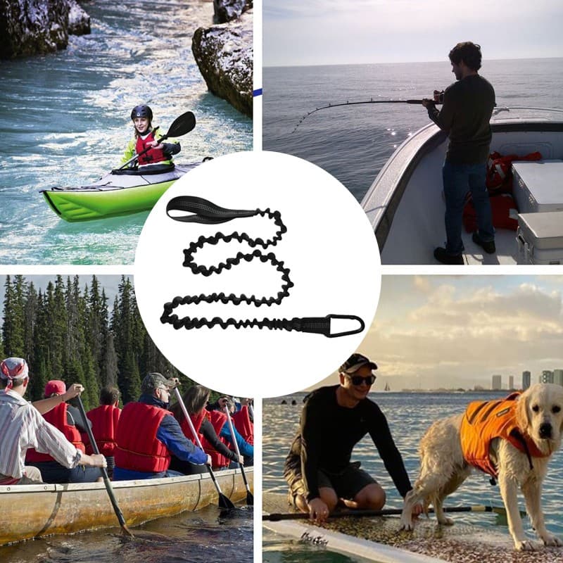 Elastic Kayak Paddle Leash Stretchable Strap For Kayak Paddles Canoe Oars Black