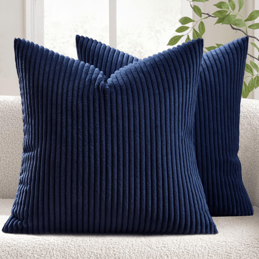 Decorative Corduroy Throw Pillow Covers Set Of 2 18x18 Navy Blue