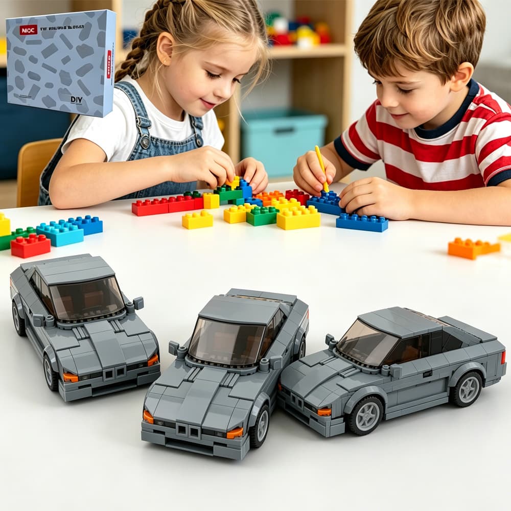 337PCS Gray Classic Sports Car Building Blocks, Retro Coupe Vehicle Model Kit Toy For Kids And Adults,Collectible Car Gift