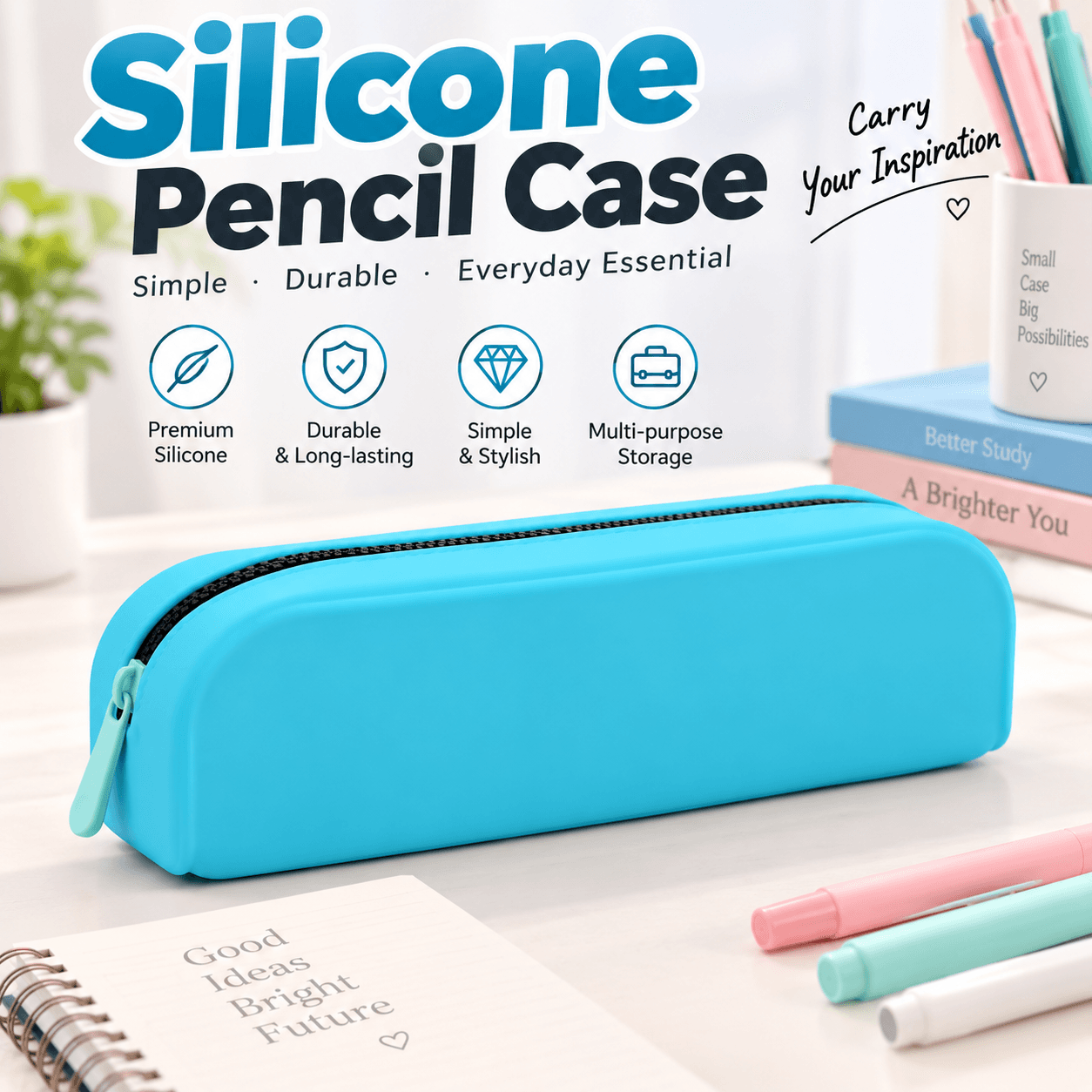 Silicone Pencil Case Large Capacity Waterproof Zipper Pen Bag Soft Portable Stationery Storage Pouch For School Office Travel