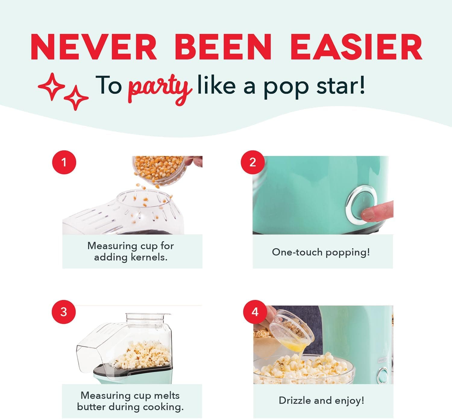 Popcorn Maker 16 Cup Hot Air Popper Aqua Electric Popcorn Machine For Quick Easy Healthy Snack Preparation
