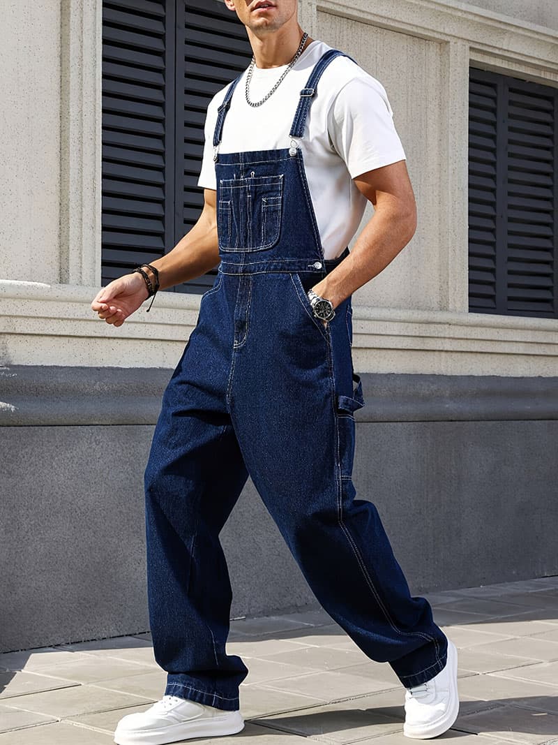 Big And Tall Mens Denim Bib Overalls Plus Size Loose Straight Leg Multi Pocket Workwear US Stock
