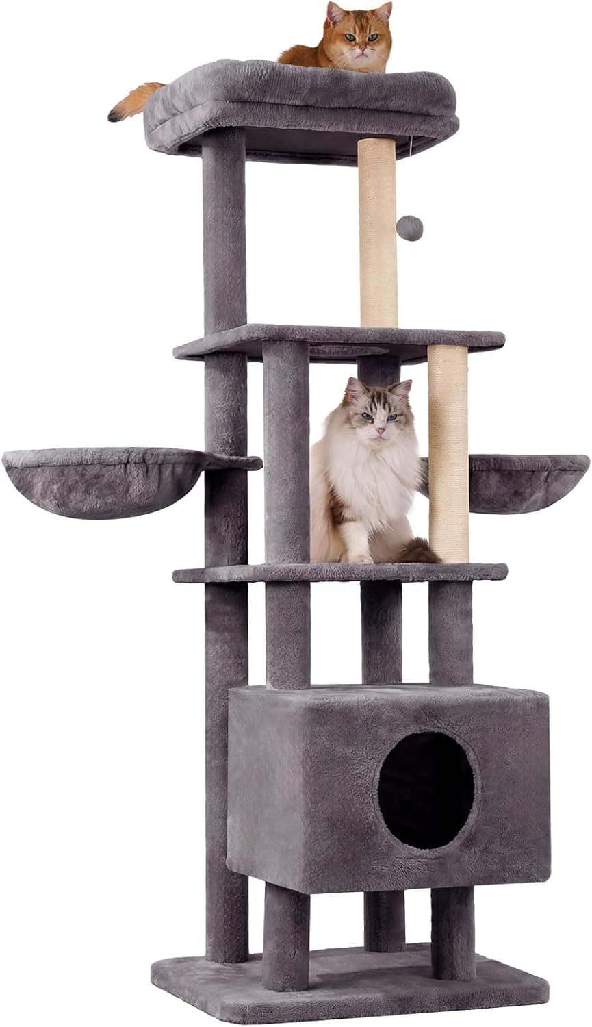 165 Cm Cat Tree With Scratching Post,6-Level Ultra-Stable Cat Tower With Anti-Wobbling Over Design,Spacious Kitty House Up To 6 Kitties,Maximum Load Capacity 45kg