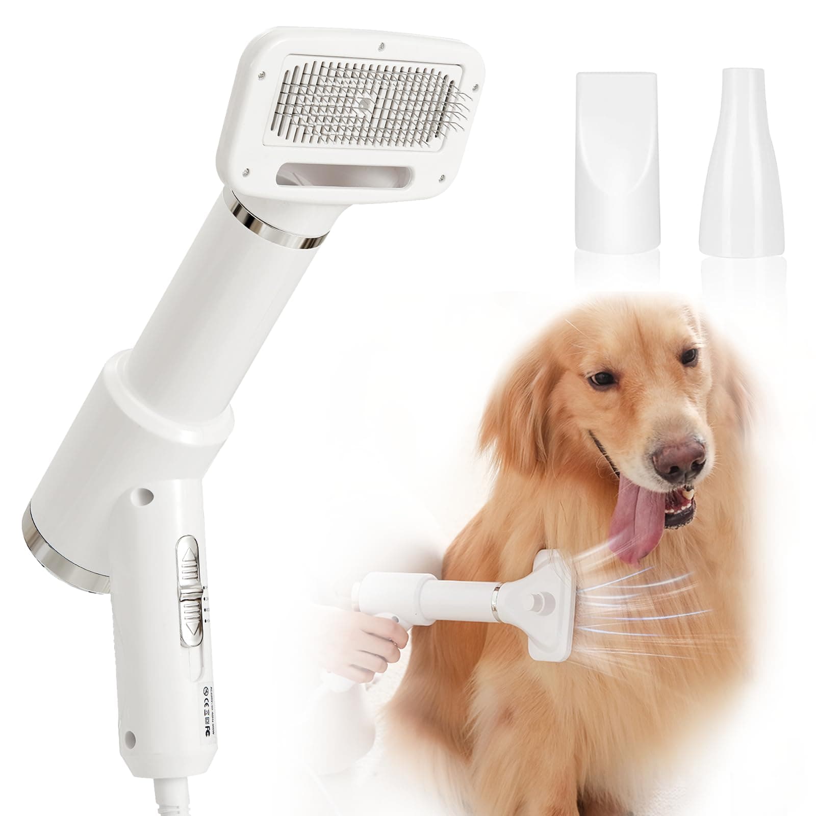 Portable Dog Hair Dryer With Brush - 300W, 3 Heat Settings, Professional, Overheat Protection For Small Medium Pets