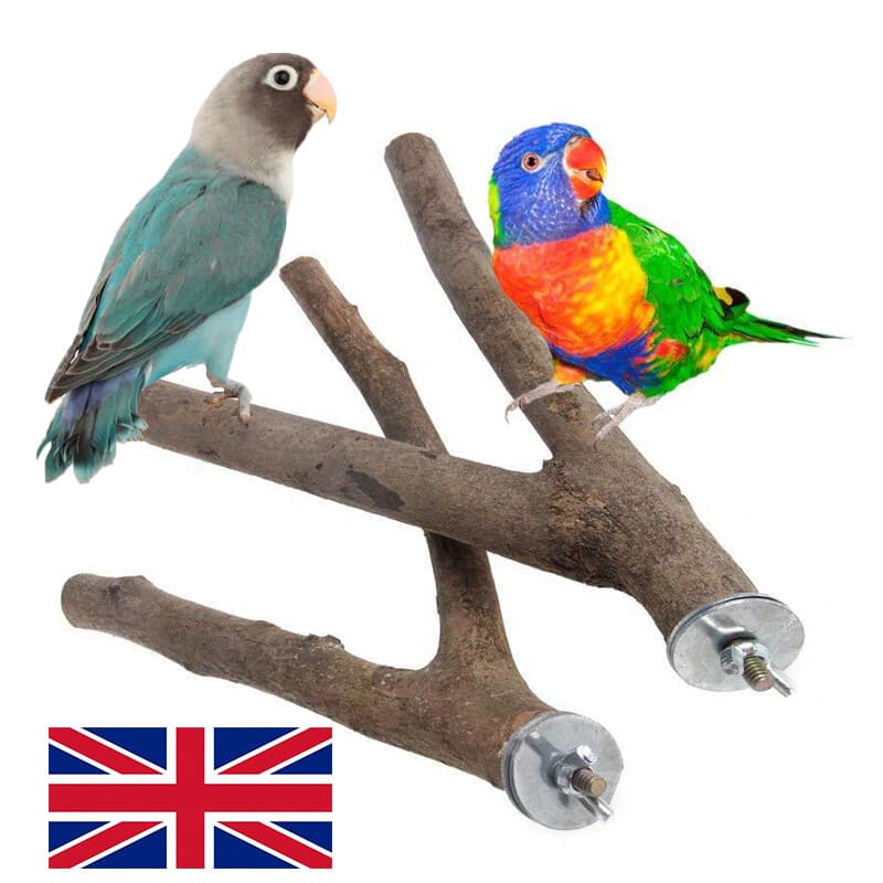 2PcsSet WoodParrot Bird Stand Tree Branch Hanging Toys Cage Perches Pet Budgie